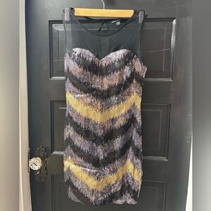 As U Wish Black and Gold Sequin Mini Dress